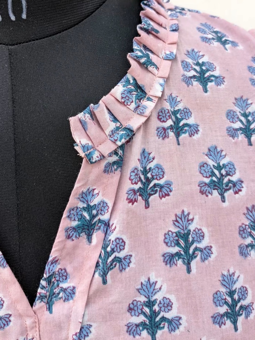 Women’s Pink Floral Ruffle-Trim Top